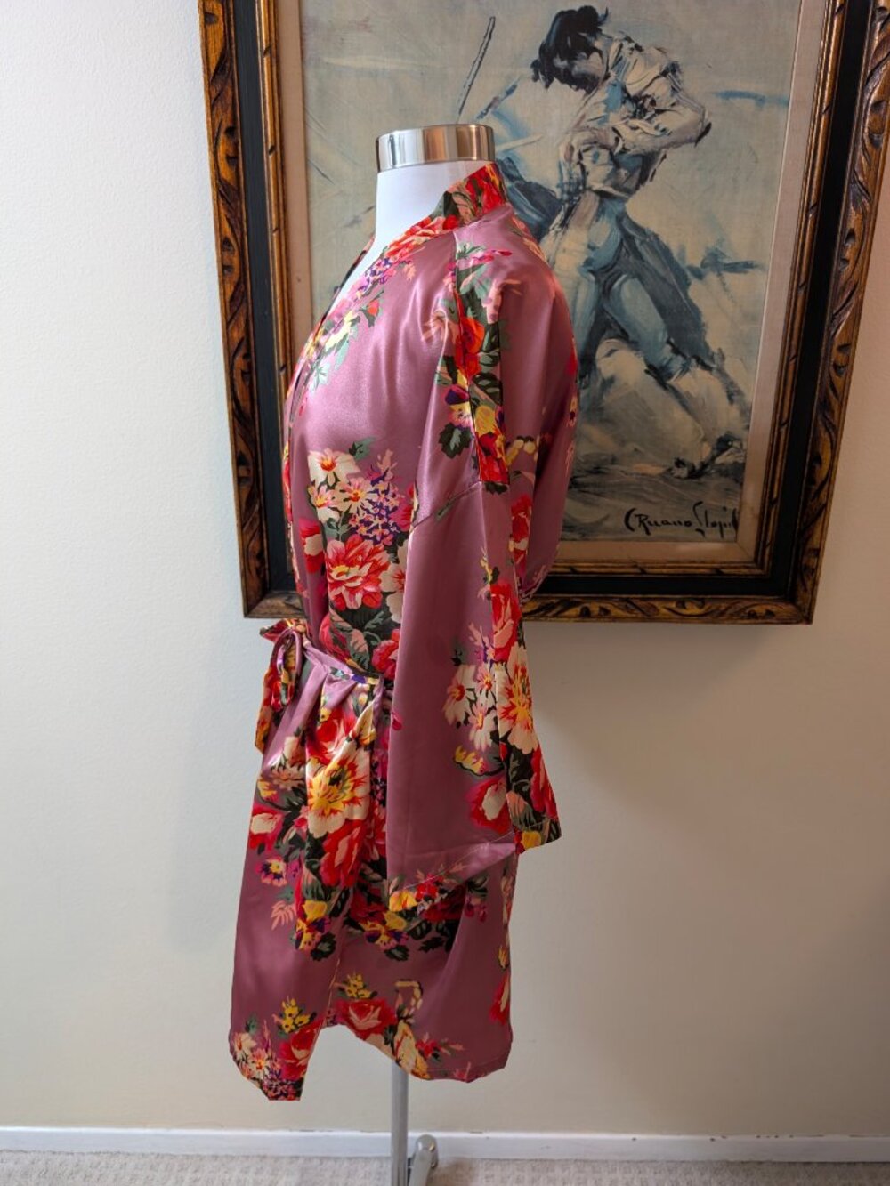 Pink Rose Print Robe - One Size Fits Most - Picture 3 of 5